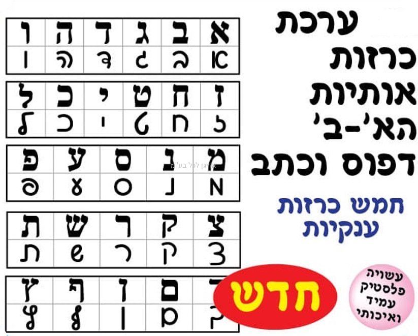 אליגן לכל | ערכת כרזות אותיות א-ב דפוס וכתב | עזרי לימוד | אותיות ומספרים