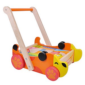 עגלת עידוד הליכה בצורת כלב קוביות משחק עץ עגלת עידוד הליכה בצורת כלב קוביות משחק עץ